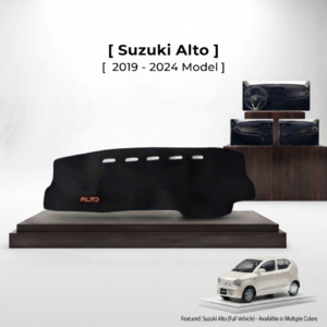 Upgrade your Suzuki Alto 2019–2024 with a premium custom-fit black velvet dashboard cover designed to provide exceptional protection, luxury, and long-lasting durability. This dashboard cover is precisely engineered to match the original dashboard shape of the Suzuki Alto, ensuring a seamless OEM-style fit without blocking air vents, speakers, sensors, or dashboard controls. Crafted from high-quality velvet fabric with premium stitching, it enhances the overall appearance of your vehicle’s interior while protecting the dashboard from harmful UV rays, excessive heat, dust, dirt, scratches, fading, and daily wear. The soft anti-glare velvet surface helps reduce windshield reflections during daytime driving, improving visibility and creating a more comfortable driving experience. The elegant black finish blends perfectly with the factory interior, giving the cabin a refined and luxurious appearance. Built for everyday use and all-weather performance, this dashboard cover maintains its shape, resists fading, and provides reliable protection over time. It is easy to install, requires minimal maintenance, and helps preserve the resale value of your vehicle by keeping the dashboard in excellent condition. Whether you drive daily, travel long distances, or simply want to enhance your car’s interior, this premium dashboard cover delivers both style and functionality. It is an excellent choice for personal vehicles, automotive enthusiasts, professional detailers, car dealerships, and online automotive stores. The product presentation includes a realistic dashboard cover display, multiple interior installation preview images, and a matching full-vehicle view to showcase the perfect fit and premium finish. Ideal for use in e-commerce product catalogs, online marketplaces, websites, social media advertising, Facebook Ads, Instagram promotions, Shopify stores, Daraz, Amazon, PakWheels, and professional automotive marketing campaigns, this dashboard cover combines modern craftsmanship with practical protection. Its precision-cut design, premium velvet texture, elegant stitching, and custom-fit construction provide a factory-inspired appearance while protecting your dashboard from everyday damage. Designed for customers who value quality, comfort, and aesthetics, this dashboard cover is a premium automotive interior accessory that enhances your vehicle’s appearance while offering dependable protection for years to come.