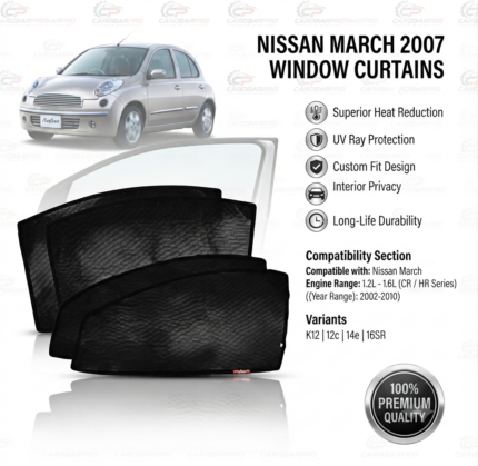 Nissan March 2002-2010 Window Curtains 4 Pieces Black Premium Quality Better Experience