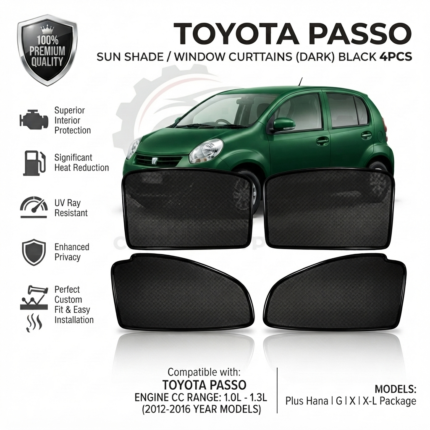 Toyota Passo 2012-2016 Dark Black Sun Shade Window Curtains 4Pcs