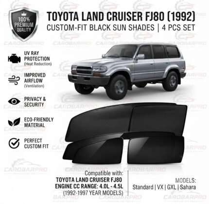 Toyota Land Cruiser Fj80 1992-1997 Sun Shades 4 Pieces Full Black Curtains Premium Quality