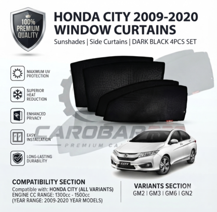 Honda City 2009-2020 Custom Fit Mesh Window Sunshades 4 Pieces Full Black Premium Quality