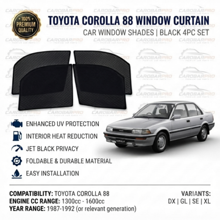Toyota Corolla 1987-1992 Window Curtain Set 4 Pieces Black Premium Quality