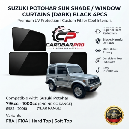 Suzuki Potohar 1982-2006 Sun Shade Window Curtains Dark Black 4Pcs