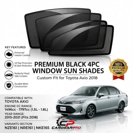 Toyota Axio 2015-2021 Custom-Fit Premium Black 4-Piece Side Window Sun Shade Set Black
