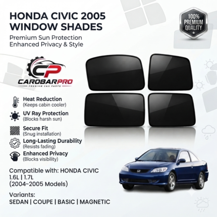 Honda Civic 2004-2005 Window Shades 4pc Black Premium Quality