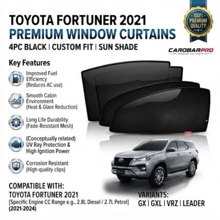 Toyota Fortuner 2021 Custom Fit Sunshade Set 4 Pieces Curtains Black