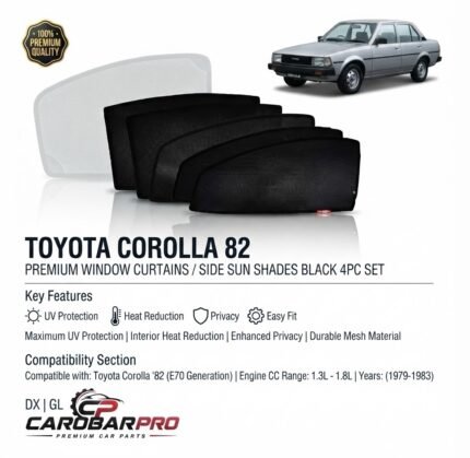 Toyota Corolla 1979-1983 Premium Black Window Sun Shade Set 4 Pieces Black Curtains