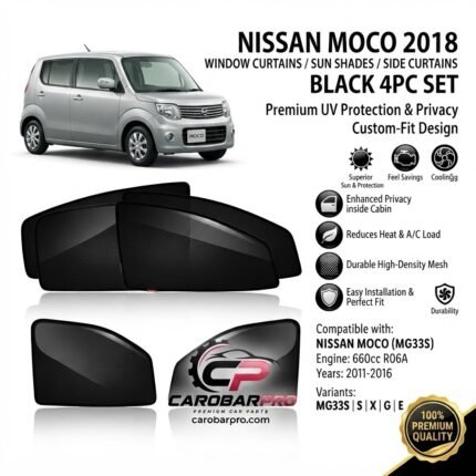 Nissan Moco 2018 Custom Fit Black Mesh Car Window Curtains 4 Piece Set