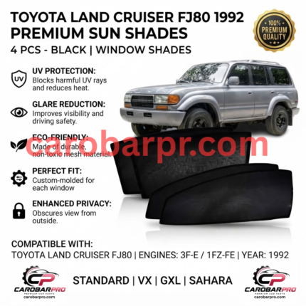 Toyota Land Cruiser FJ80 1992-1997 Sun Shades (4 Pcs - Black) Custom Fit Window Coverings