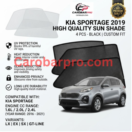 Kia Sportage 2016-2021 High Quality Sun Shade (4 Pcs - Black)