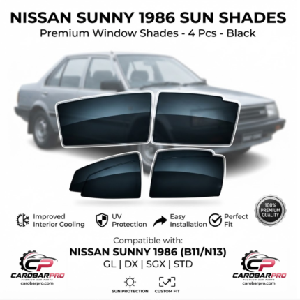 Nissan Sunny 1986 Sun Shades - Window Shades - 4 Pcs - Black Curtains